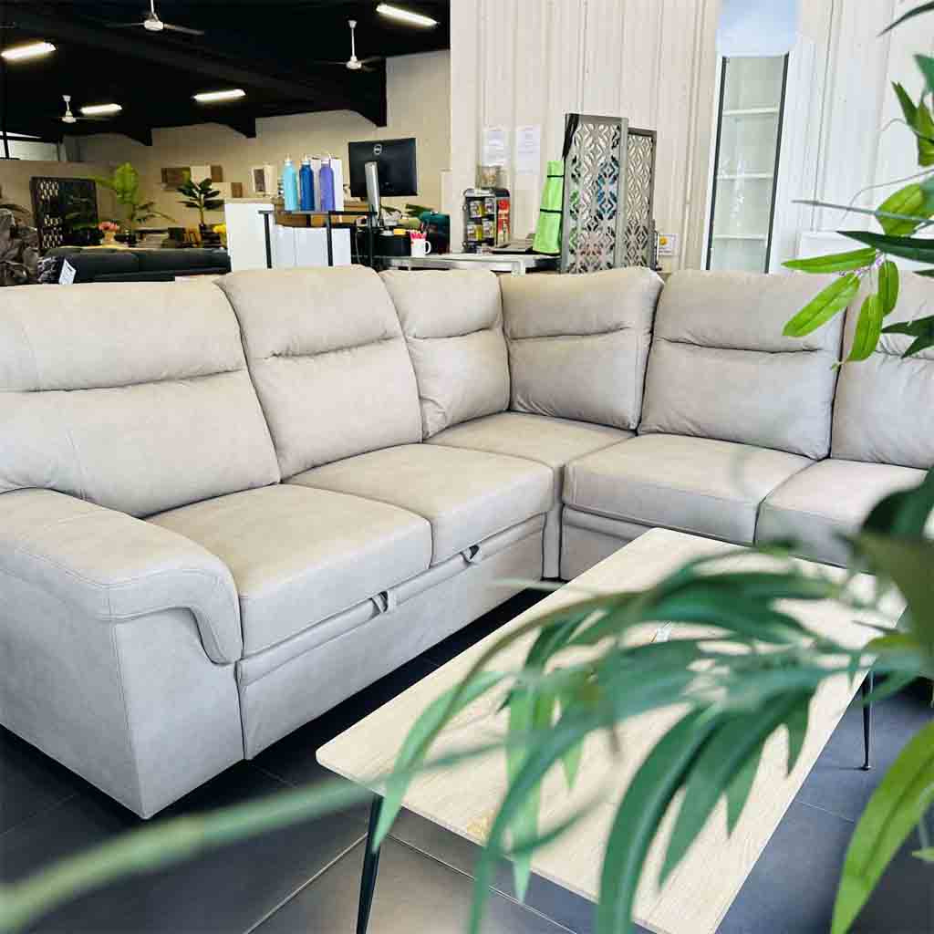 UT-ERIKA3TEX208-16 Sofa d'angle avec un coté convertible 5 places Taupe ERIKA L246xl246xP92cm couchage L195xl140cm vue2