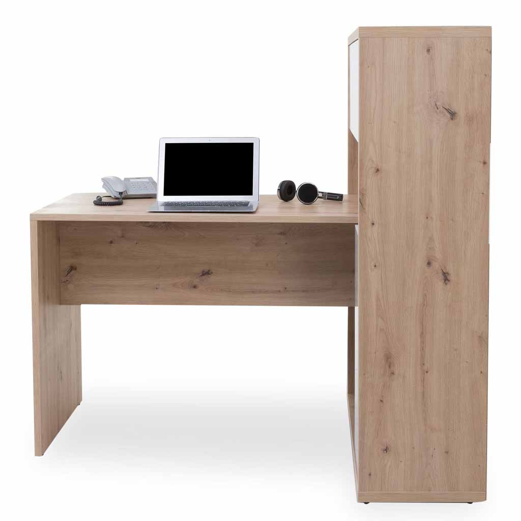 COM-SR0915K77404 Bureau MUNDI avec étagère intégrée, plateau H76xL133xP68cm, étagère H131xL110xP36cm vue de face2