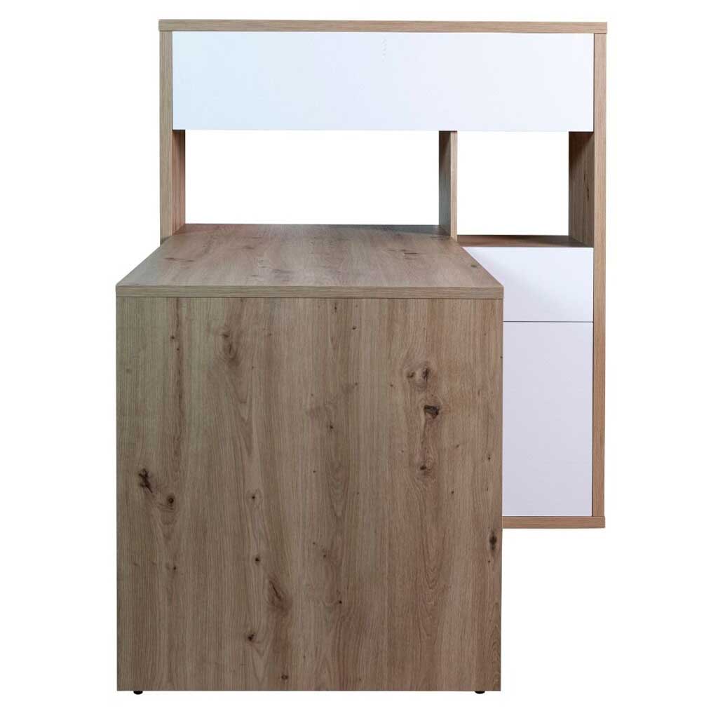 COM-SR0915K77404 Bureau MUNDI avec étagère intégrée, plateau H76xL133xP68cm, étagère H131xL110xP36cm vue de face3