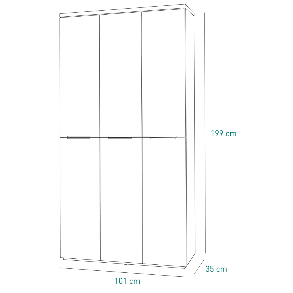 COM-AR3494K64904 Armoire MUNDI 6 portes et étagères ajustables H200xL101xP35cm vue plan
