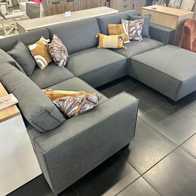 Sofa d'angle modulable + ottoman Dark Grey CODY L309xM213cm / Ottoman 96x96cm (5 pièces)