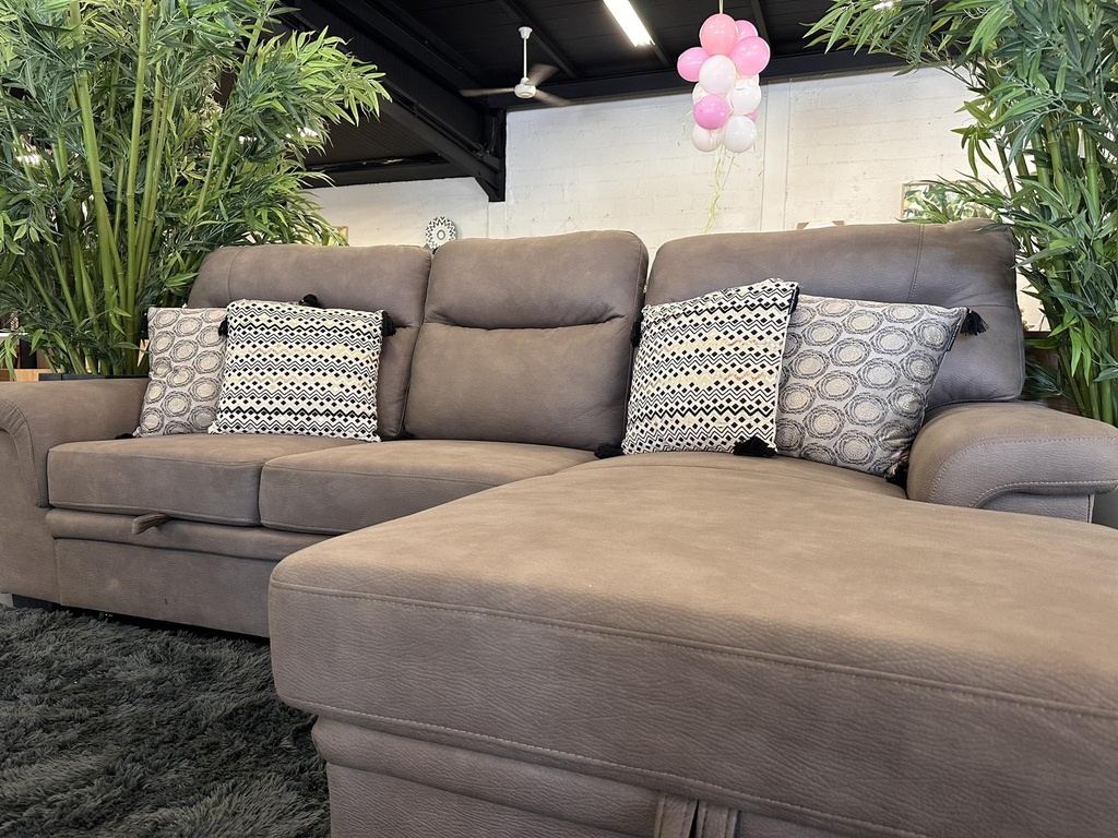 Sofa convertible, coffre méridienne angle Droite Mushroom ERIKA H102xL254xP163cm / Couchage H45xL185xP136cm